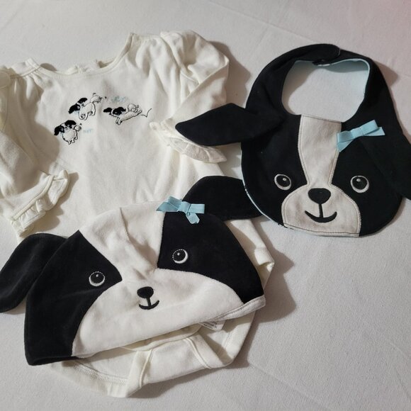 Gymboree Polka Dot Puppy NWT 3-6 month Bodysuit & Hat with Bib. Located A20